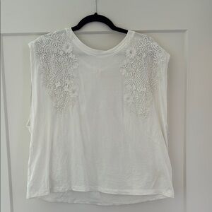 Anthropologie White Embellished Sleeveless Blouse